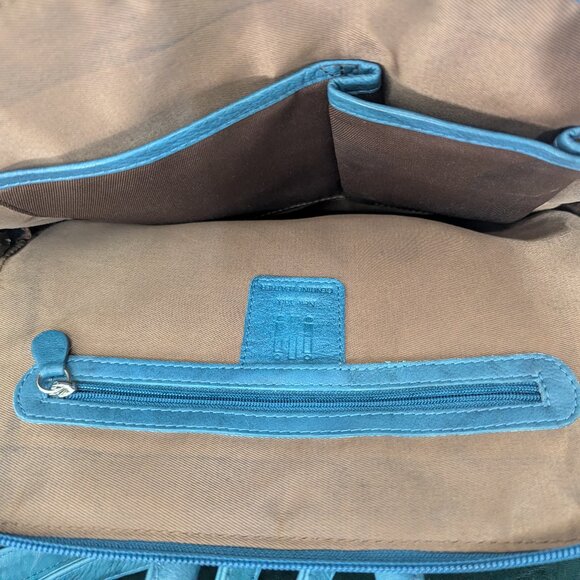 ili New York Jeans Blue Distressed Leather Backpack LNWOT - Picture 6 of 8